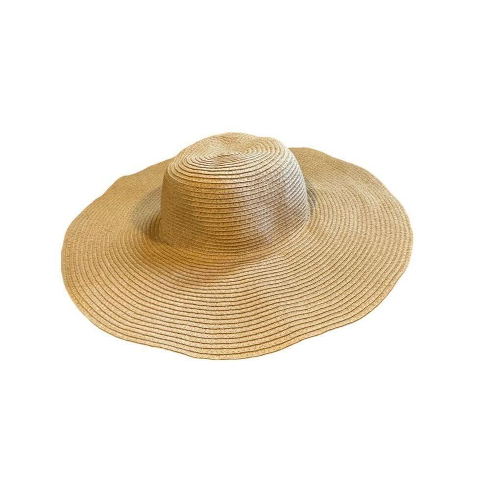 Old Navy Women's Beige Wide Brim Floppy Straw Sun Hat Size S -M - Picture 6 of 10